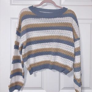 Striped Blue and Tan Women's Sweater